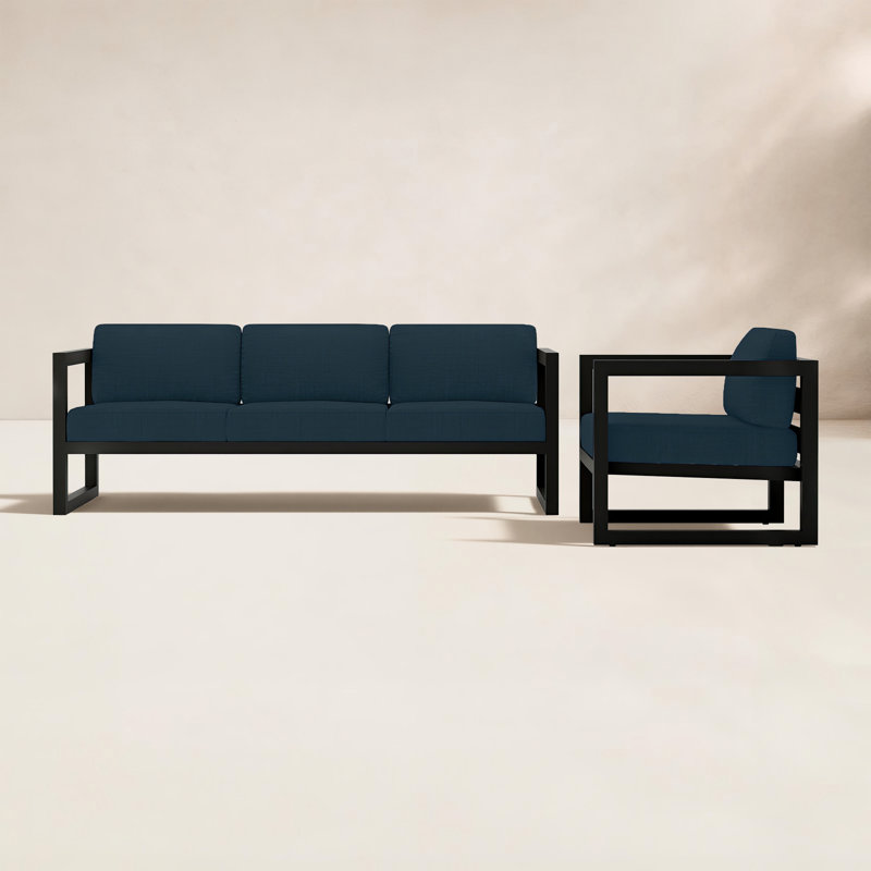 Avion 2 Piece Sofa Set, Spectrum Indigo Sunbrella®, Black