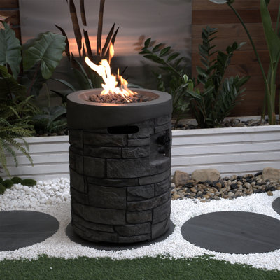 Foyer extérieur à gaz haute performance, 50 cm (20 pouces), avec pierres de lave et abri anti-pluie rond de 810 mm (32 000 pouces carrés), complet et housse de protection contre la pluie.