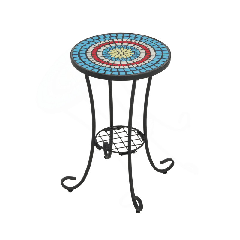 Patio Side Table With Shelf,Blue+Black