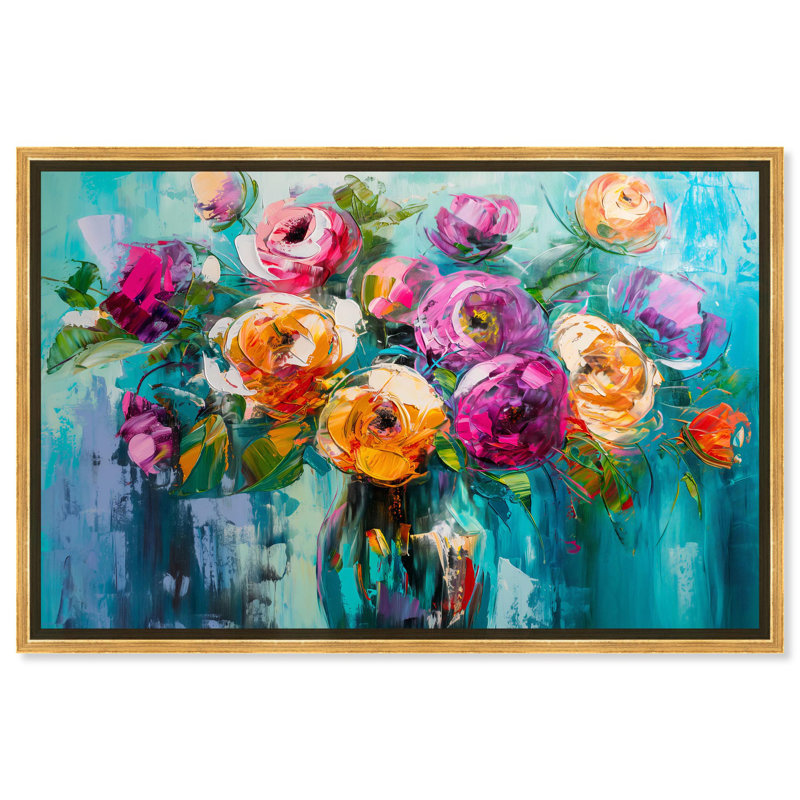 Chromatic Flower Dream Canvas Colorful Floral Art by Art Remedy, Gold Framed, 17" H x 25" W