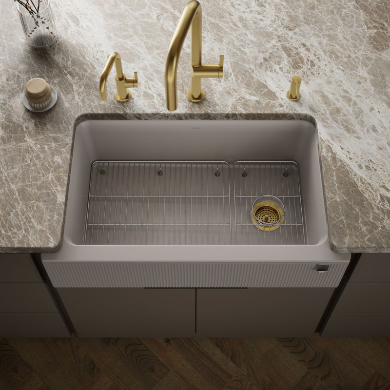 Cairn Undermount Single-Bowl Farmhouse Kitchen Sink, Matte Taupe, Fluted