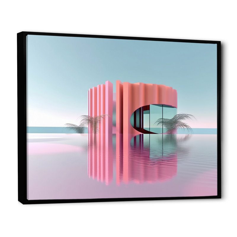 «Futuristic Minimal Pink Architecture» sur impression sur toile, Cadre flottant noir, 16" H x 32" W