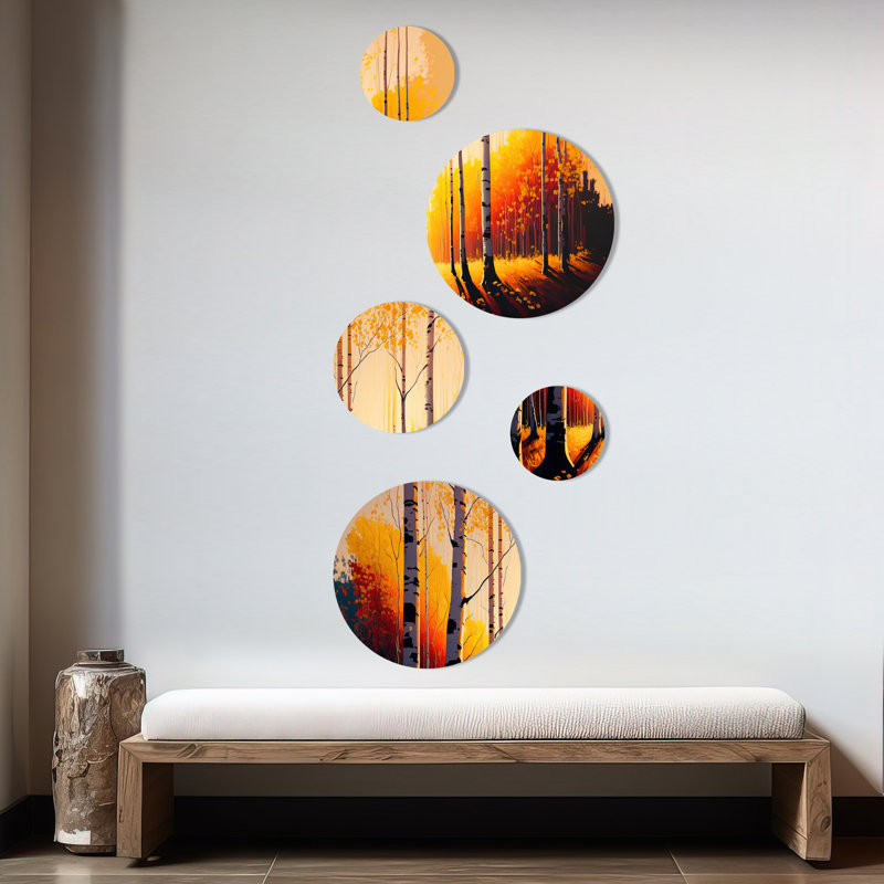 Décoration murale en métal «Golden Hour Birch Trees V - Landscape Forest»