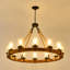 Lustre 12 roues rustique en forme de roue de chariot, luminaire suspendu en bois 39 po avec abat-jour en verre bullé, lustres industriels pour la salle à manger cuisine lsland (cadre en bois massif d'une seule pièce) -Aucune ampoule incluse