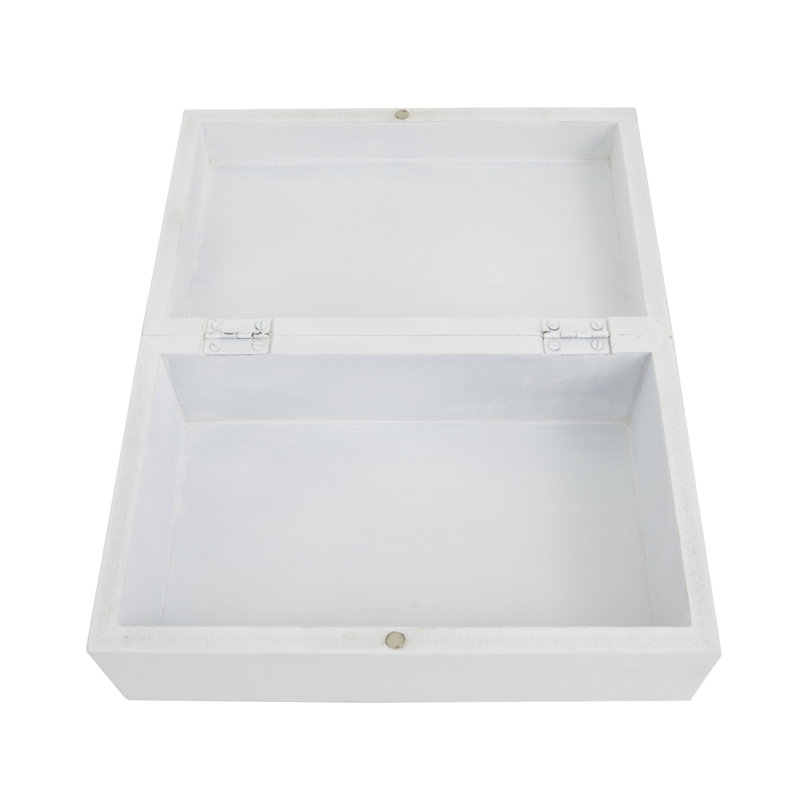 Wood Geometric Decorative Box with Hinged Lid Set, White