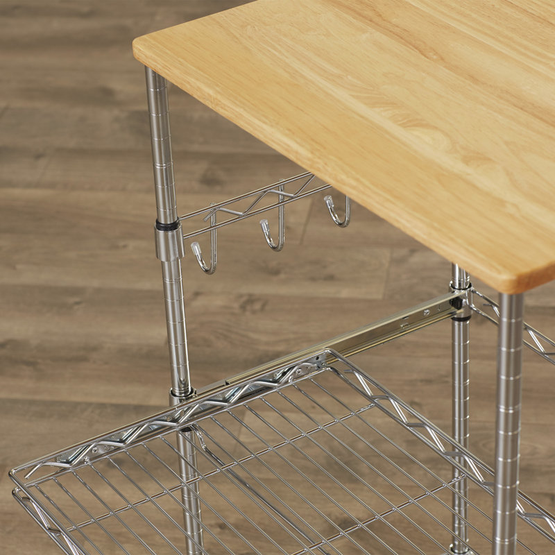 Whitmor Silver Steel Utility Cart with Wood Top and Storage