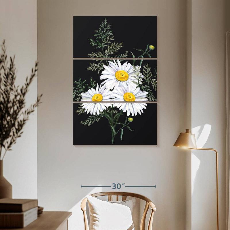Harnek Daisy Bouquet sur fond noir, H 65 po x l 42 po