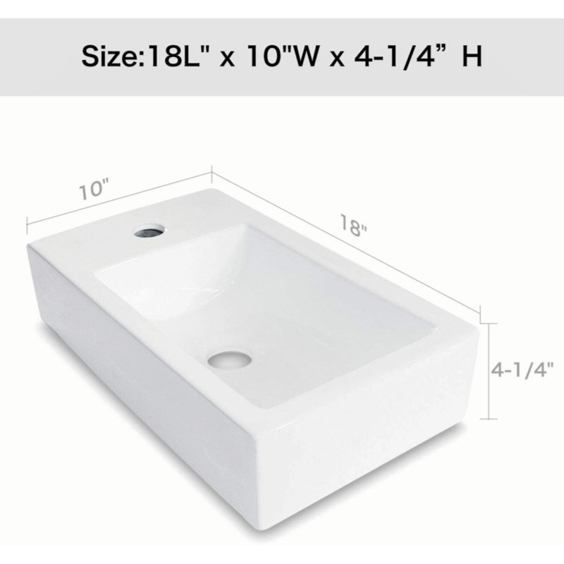 18'' White Ceramic Rectangular Wall-Mount Bathroom Sink