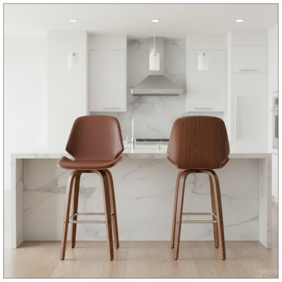 Tabouret de bar pivotant en similicuir et bois noyer 26 po Belora
