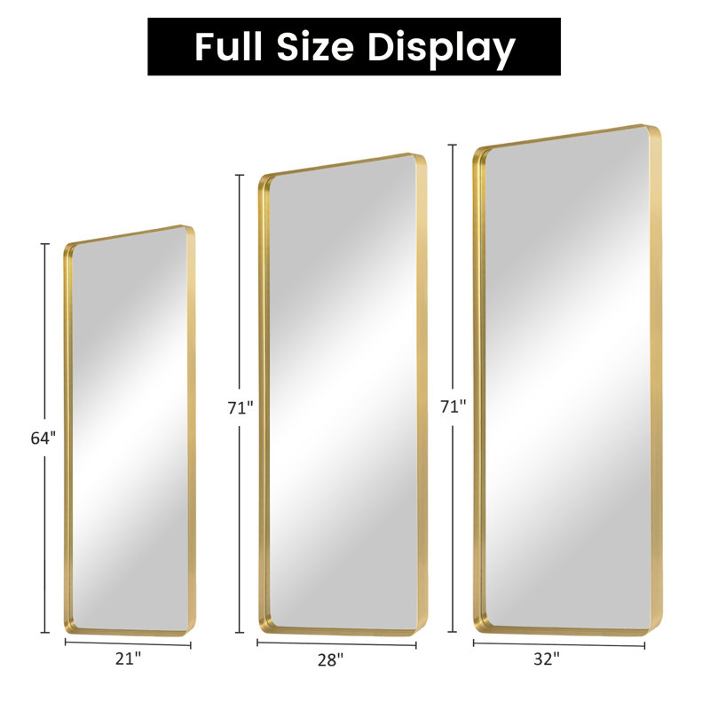 Miroir incliné en métal, Doré, 71 po x 28 po