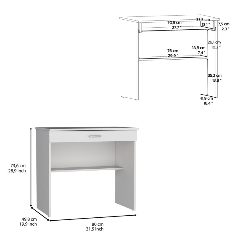 Solid Wood Computer Desk, White