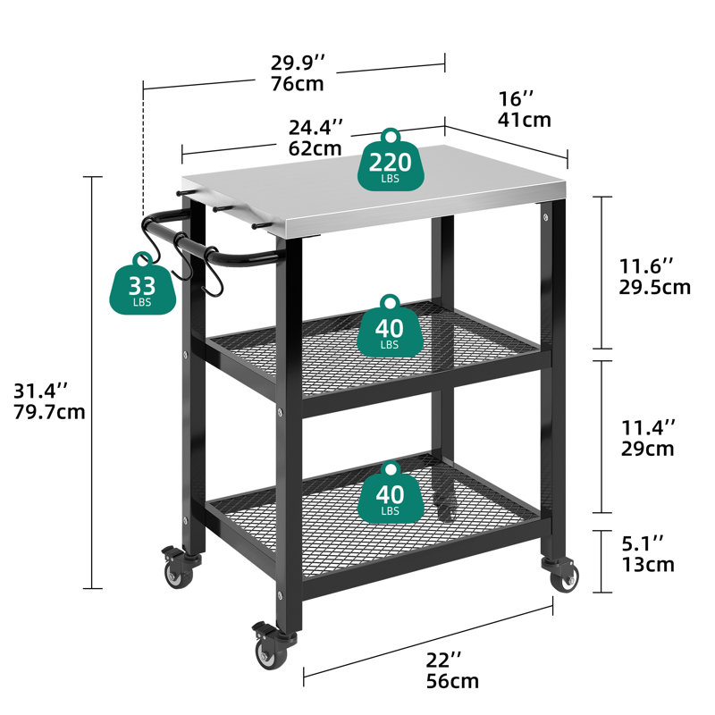 Abey Bar Cart with Metal Outer Material