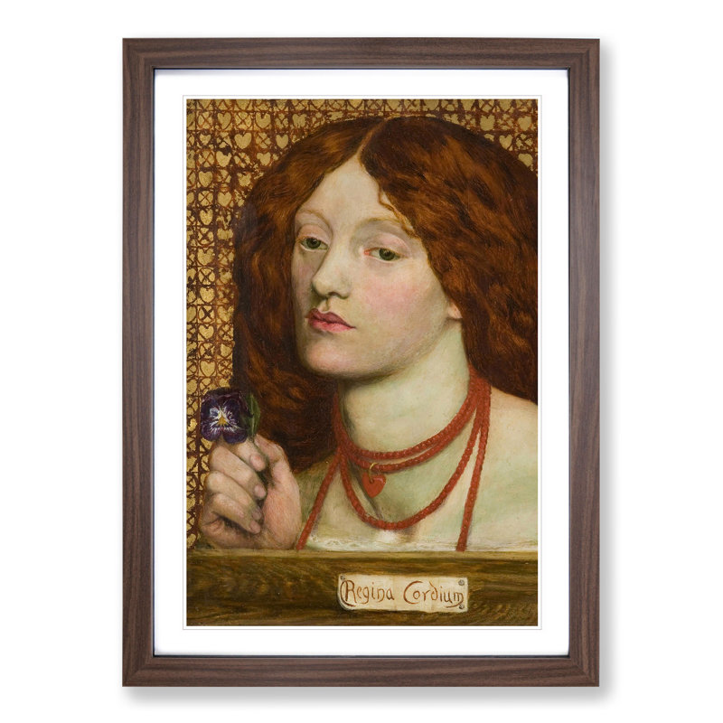 Woman with Purple Flower by Dante Gabriel Rossetti - Picture Frame Painting, Walnut Framed, 65cm H x 48cm W x 2cm D