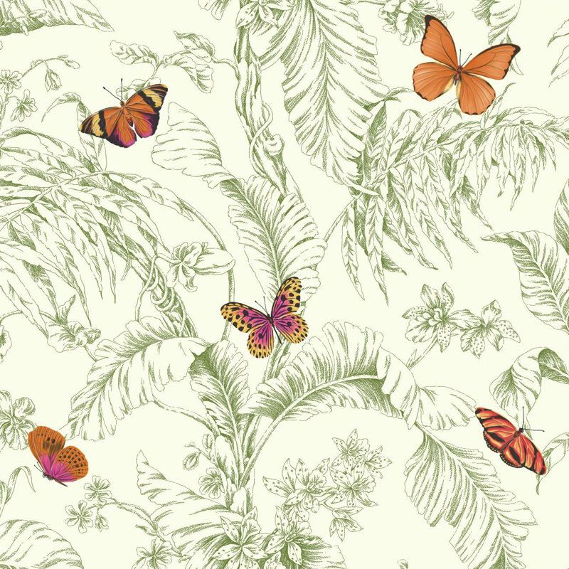 Ashford Toiles 27 L x 27 Butterfly Removable Wallpaper, Green/Orange