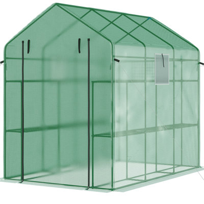 Walk-In Greenhouse 7'X5'x6', Cover, Mesh Door & Windows, Shelves For Flower, Herb, Vegetable Nursery 7'X5'x6' Protected Greenhouse, Trellis, 18 Plant Propagation And Growth