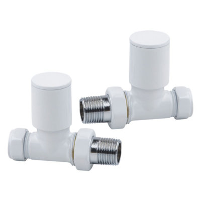 White STRAIGHT Radiator Valves - Pair