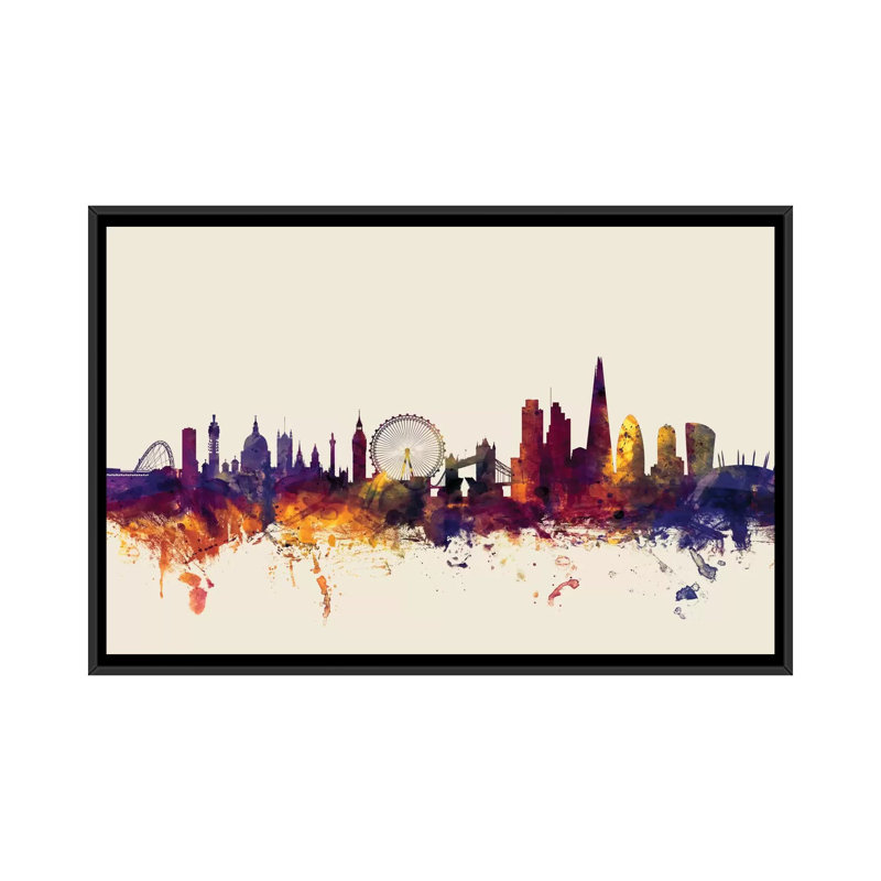 Série d’horizons : londres, angleterre, royaume-uni, impression sur toile tendue beige, L 26 po x H 18 po, Pas de tapis