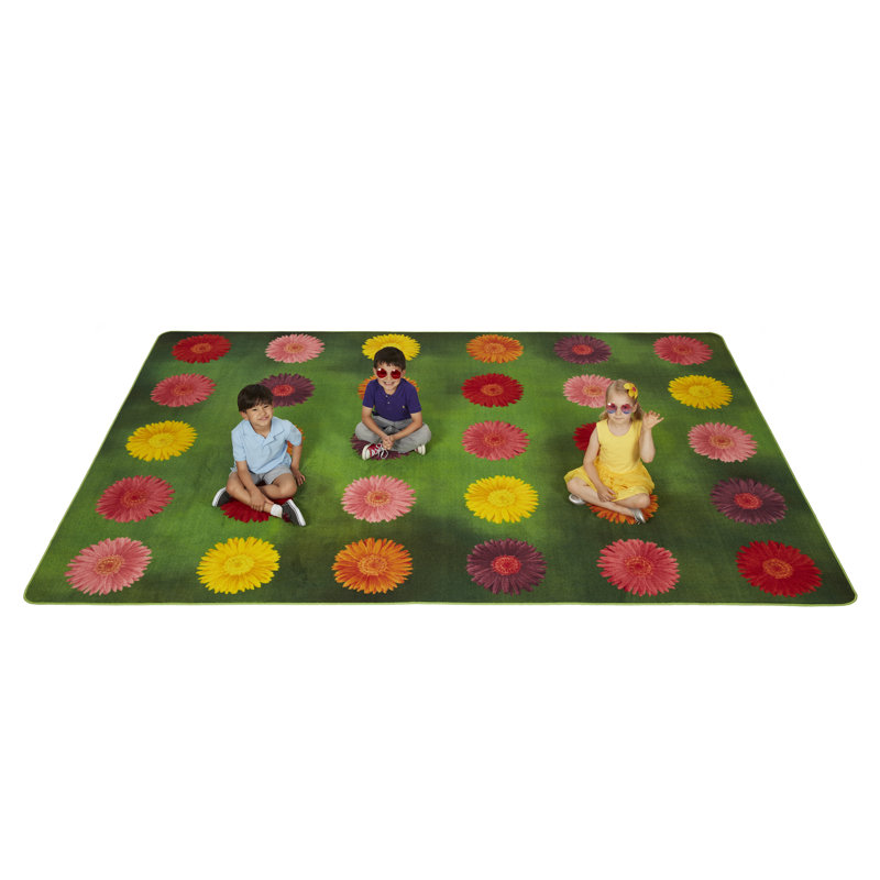 Tapis vert / rouge / orange capitonné à motif floral Pixel Perfect ™, Rectangle 8 pi x 12 pi
