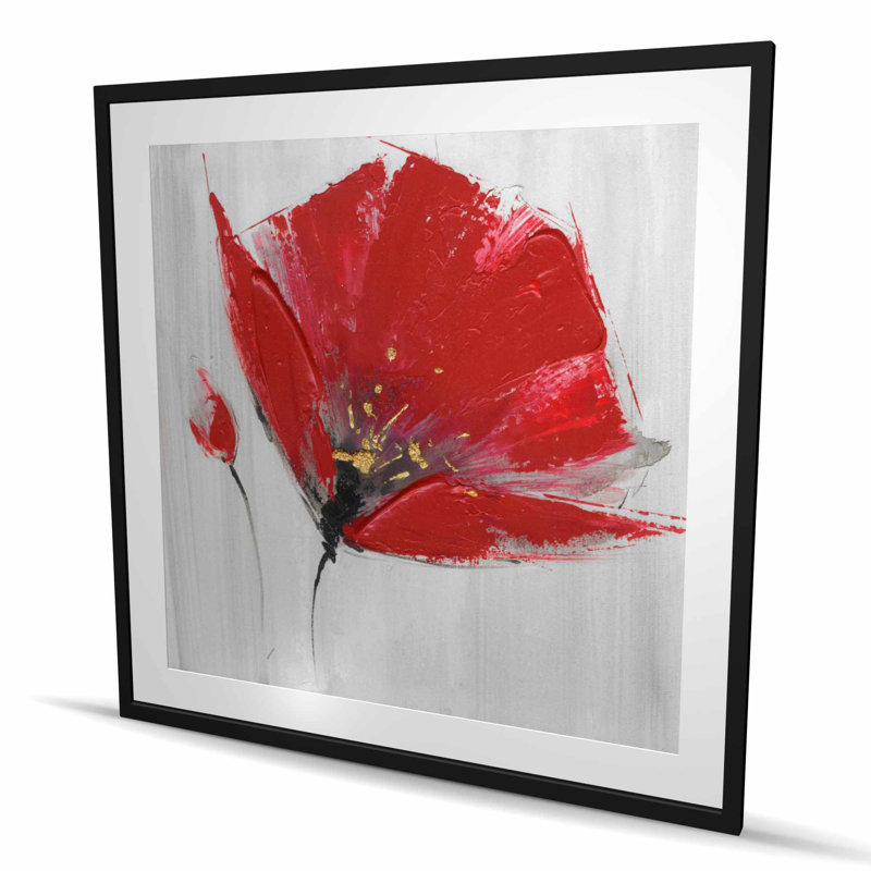 Two Red Flowers on Gray Background - Framed Botanical Print