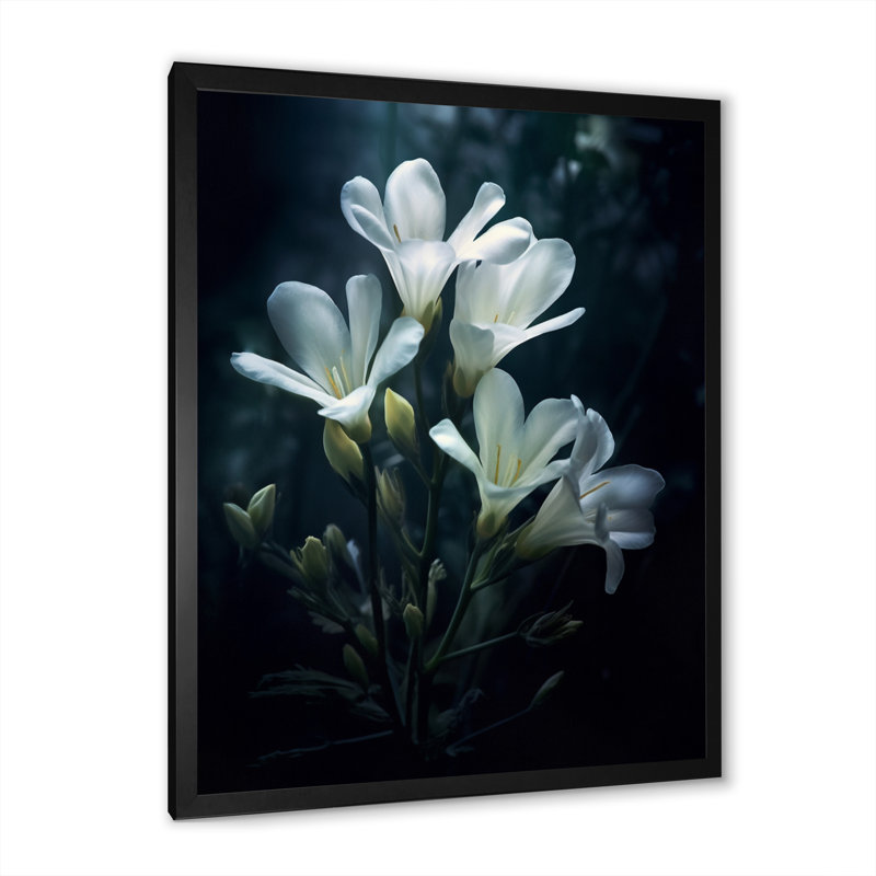 Pétales et beauté blancs et verts sur toile, H 32 po x l 16 po x P 1 po, Cadre photo noir