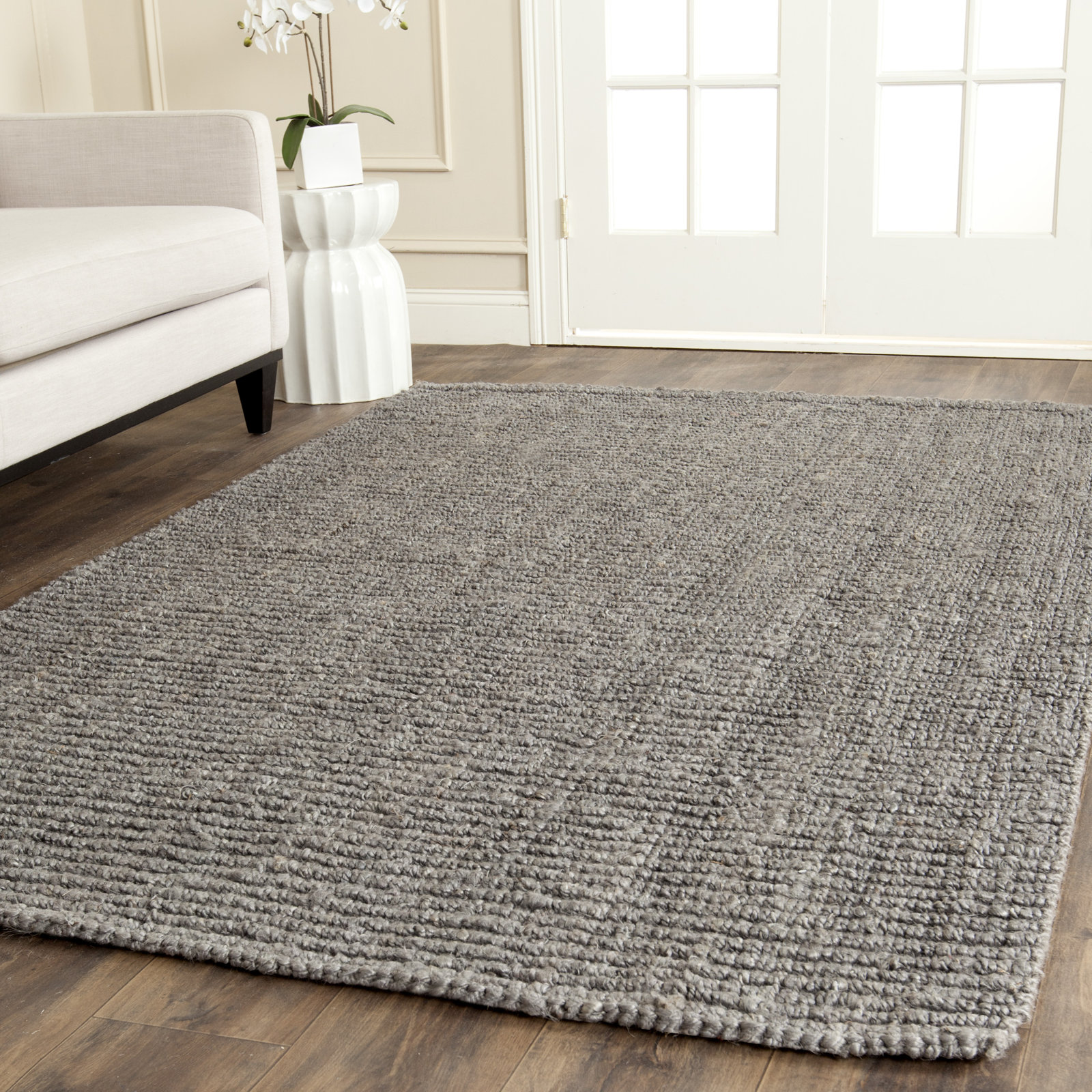 Alda Light Gray Hand-Woven Jute Rug, Rectangle 5' x 8'