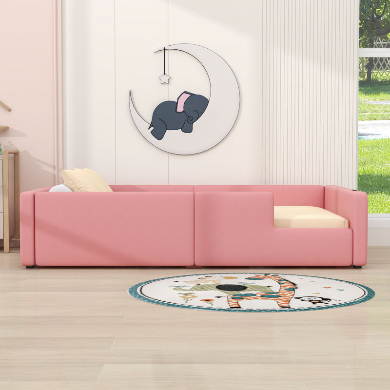 Lit plateforme simple tapissier avec ports de chargement et lattes