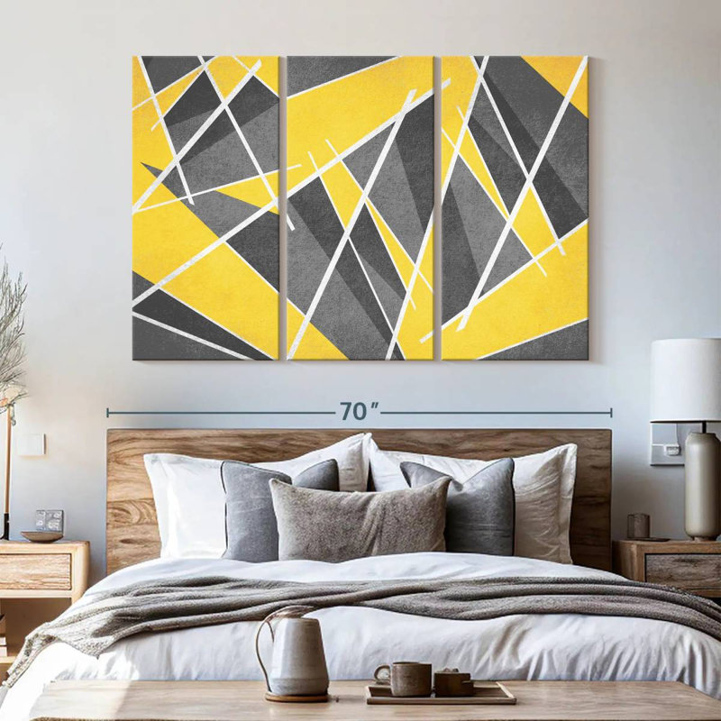 Abstract Geometric Abstract Geometric Shards On Canvas 3 Pieces by Jonathan A. Print, 65" H x 42" W x 1.25" D