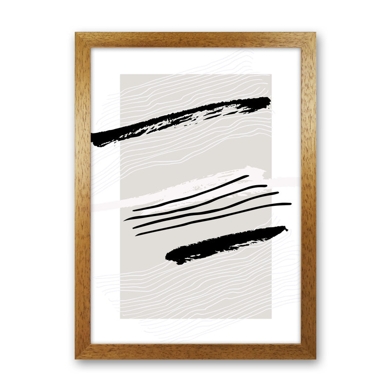 Abstracts Pennellate Linee Grey White Black 2 by Planeta444 - Print, Brown Framed, 34cm H x 25cm W x 3cm D