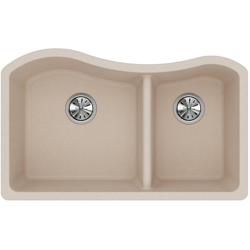 Quartz Classic 32-1/2" x 20" x 10" Double Basin Undermount Kitchen Sink, Putty