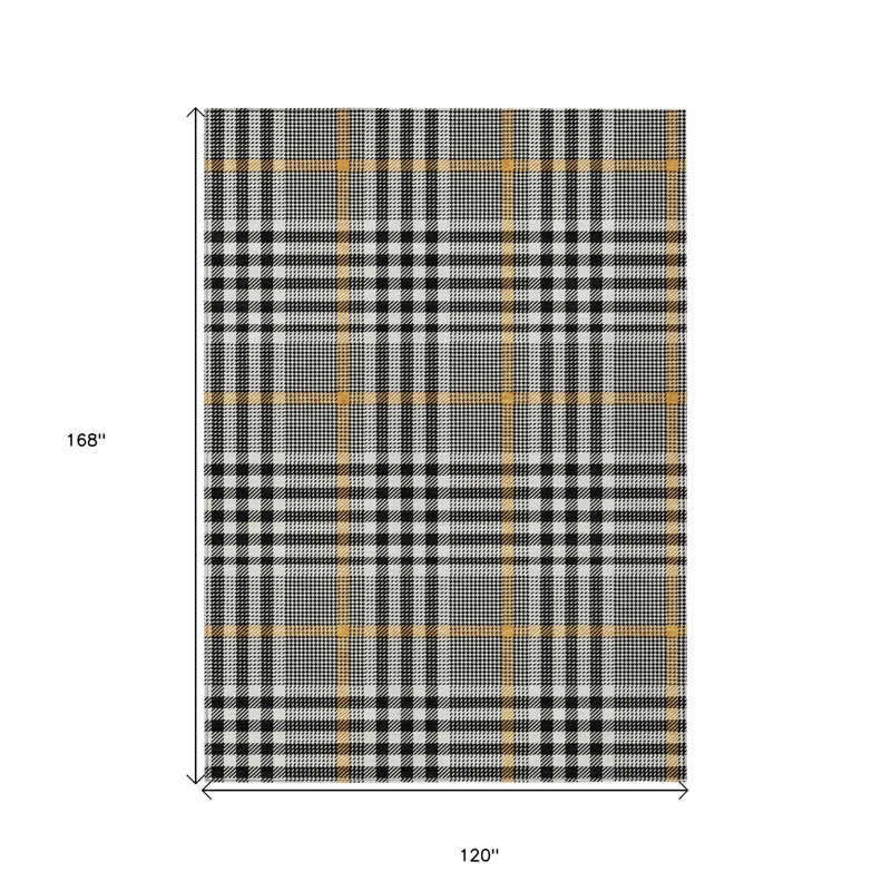 HomeRoots 10' X 14' Black Gold And Ivory Plaid Washable Indoor Outdoor Area Rug