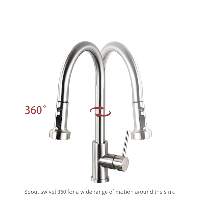Robinet de cuisine avec bec rétractable en acier inoxydable nickel brossé - anti-égratignure, antirouille, tache, bec pivotant à 360 g, construction de 1,8 gallon par minute anti-égratignure, antirouille, tache et pivotement