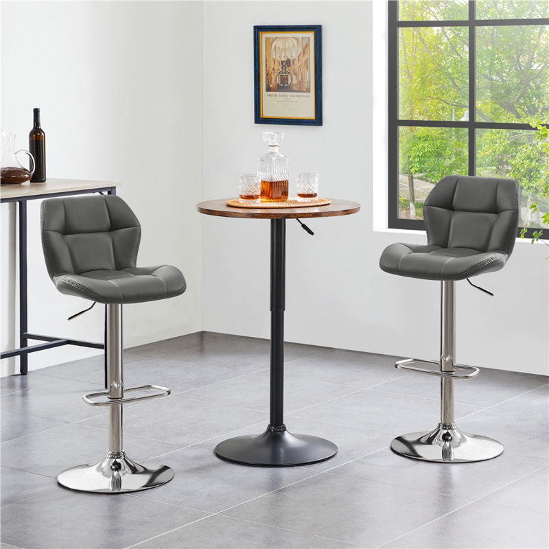 Swivel Upholstered Adjustable Height Counter Stool with Metal Frame, Grey