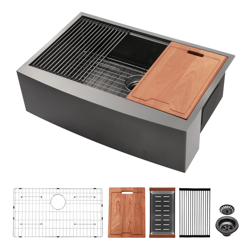 Tablier de cuisine en acier inoxydable à tablier frontal 33 po noir 33 po, Silver