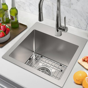 15" L x 15" W Drop In 18 Gauge Single Bowl T304 Stainless Steel Kitchen Sink with Sink Grid