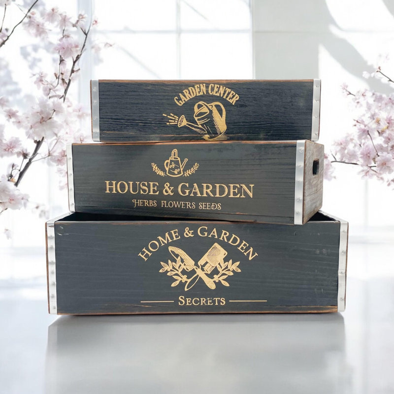 Set Of 3 Garden Trays, Black