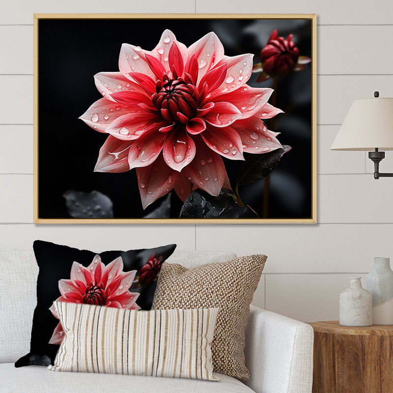 «Pink Dahlia Dazzling», reproduction d'art sur toile florale, H 12 po x l 20 po x P 1 po, Cadre naturel flottant