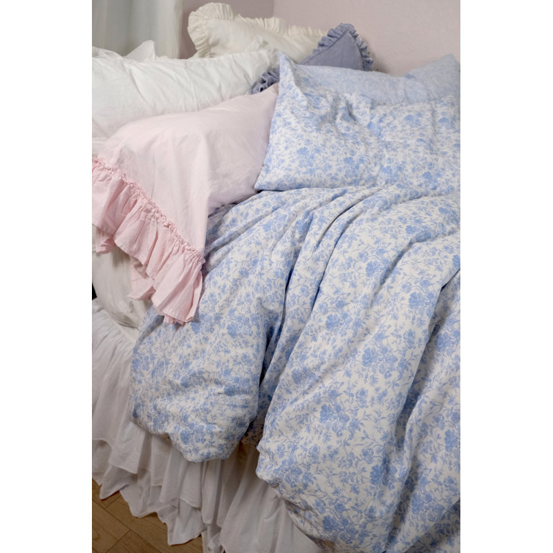 French Toile Linen Print Sham Set, King, Chambray