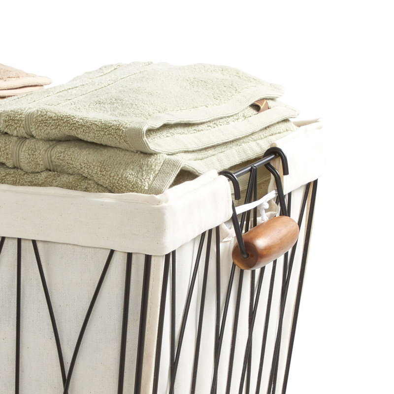 Verona Large White and Black Rolling Laundry Hamper with Canvas Bag