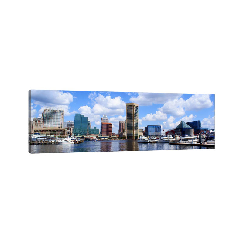 Baltimore Panoramic Skyline Cityscape by Unknown Artist - Wrapped Canvas Panoramic Print