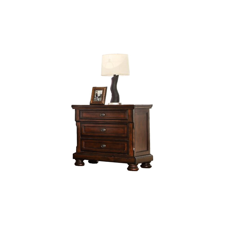 Table de chevet en noyer 3 avec tiroir de rangement caché précieux - Porte-souvenirs transitionnel en noyer foncé