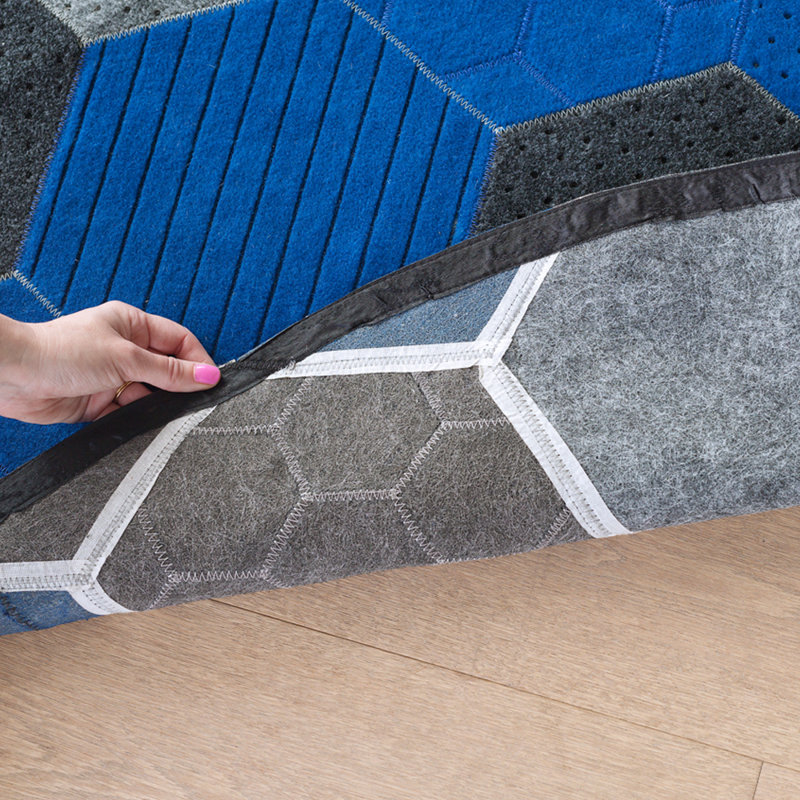 Hex Geometric Area Rug in Blue, Round 8'2"