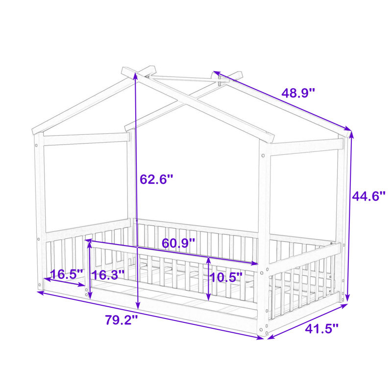 Structure de lit en bois avec clôture Akeiba, pour enfants, adolescents, Noyer, Simple