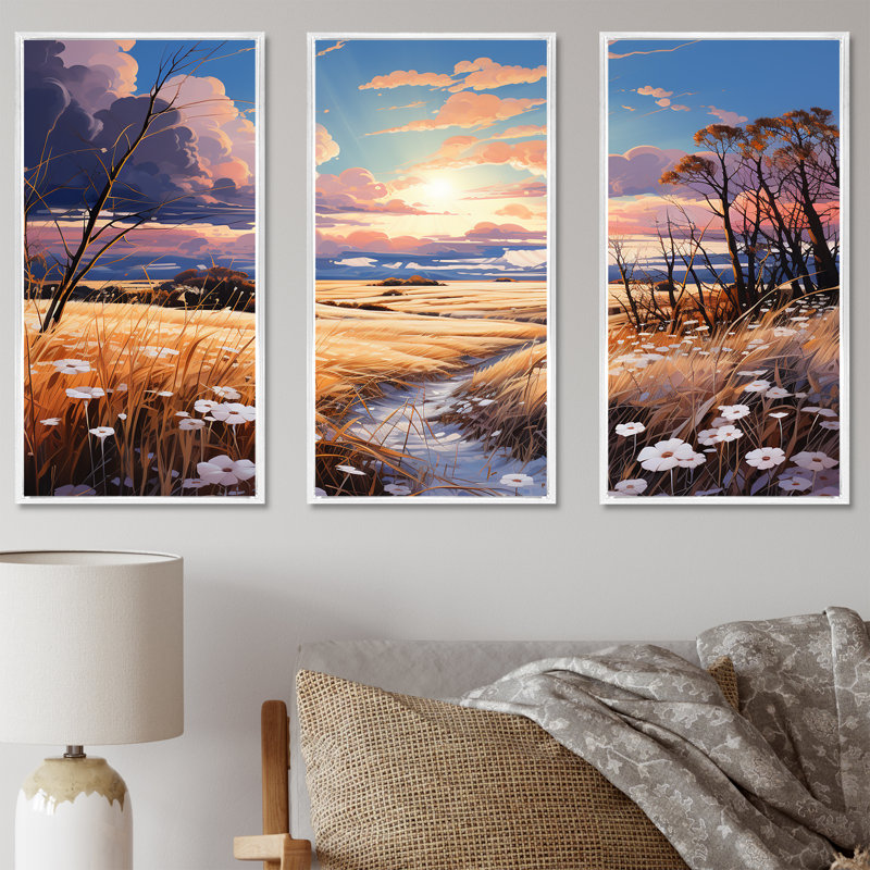 Ensemble de décorations murales Kawaii Paries Landscape At Sunset - Prairies, H 40 po x l 60 po x P 1 po
