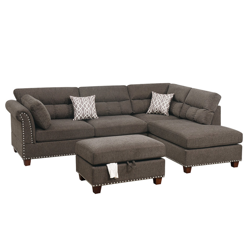 Burkhardt Velvet L-Shaped Sectional Reversible, Tan Velvet