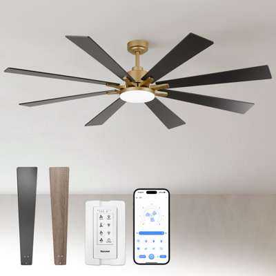 Ventilateur de plafond à DEL à intensité variable de 72 po avec 3 lumières DEL CCT, moteur CC réversible à 6 vitesses, minuterie, télécommande et contrôle des applications VacZon