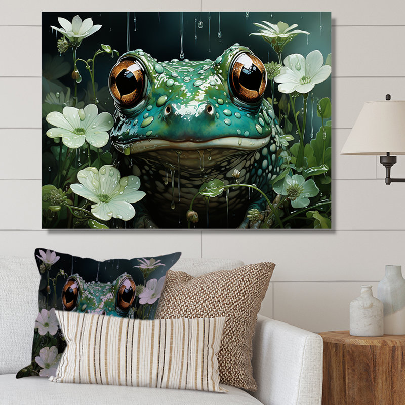 Joli portrait de grenouille à l'étang I, Toile tendue, H 24 po x l 32 po x P 1 po