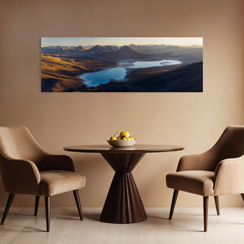 «Golden Desert Lake Vista», art dramatique paisible et paisible paysage de montagne, H 48 po x l 16 po