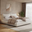 Lit plateforme tapissier avec deux coussins amovibles en tissu blanc Boucle-1124142499