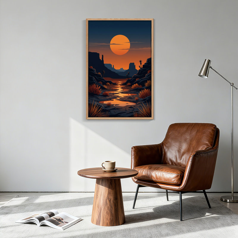 Ensemble de 1 tableau sur toile « Coucher de soleil dans le désert »., H 24 po x l 18 po, Natural