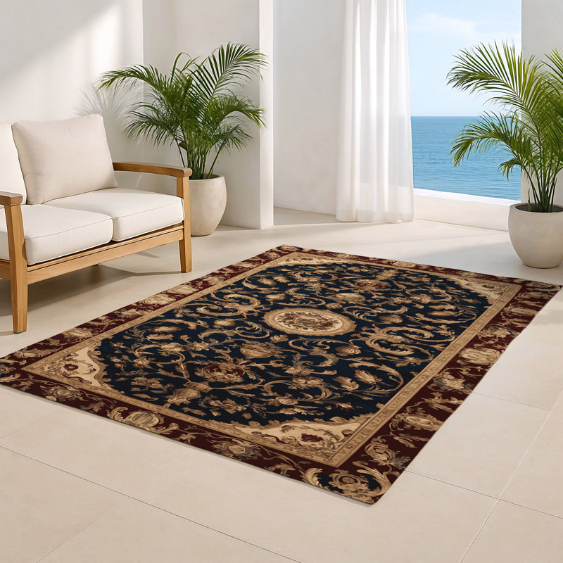 French Black Indoor and Outdoor Area Rug, Rectangle 2' x 3'